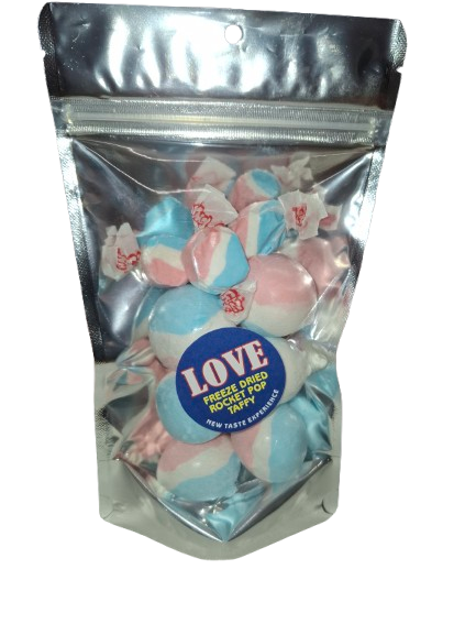 Freeze dried Rocket pop salt water taffy Before and After