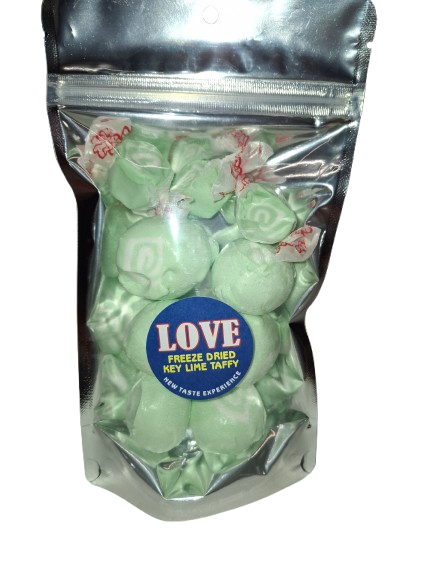 Freeze dried key lime salt water taffy Before and after