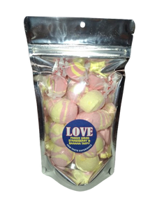 Freeze dried strawberry & banana salt water taffy Before and After