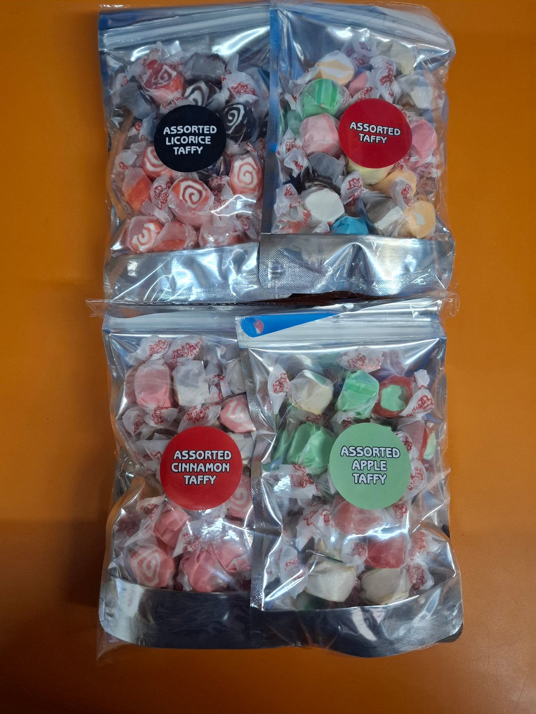 Assorted salt water taffy bags 4 x 100g bags