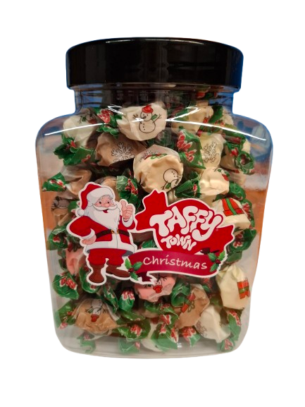 Assorted Christmas flavoured salt water taffy gift jar (100 x pieces)