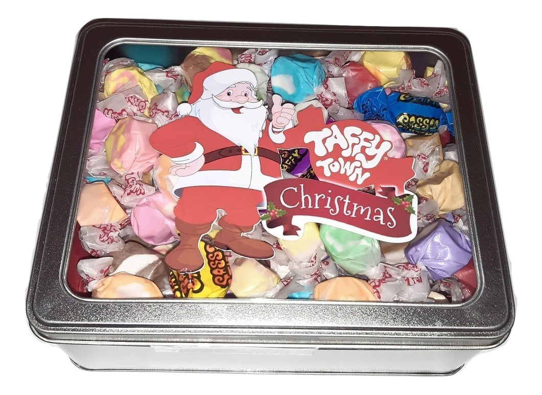 Assorted salt water taffy Christmas gift tin