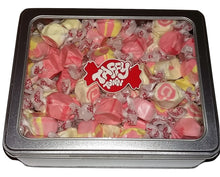 Load image into Gallery viewer, Assorted strawberry salt water taffy gift tin
